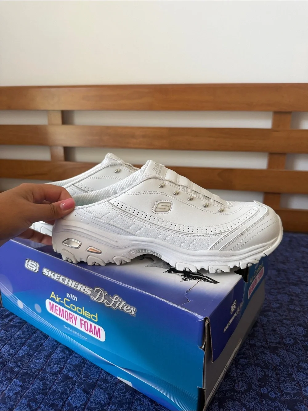 Skechers White D'Lites Slip-On Sneakers